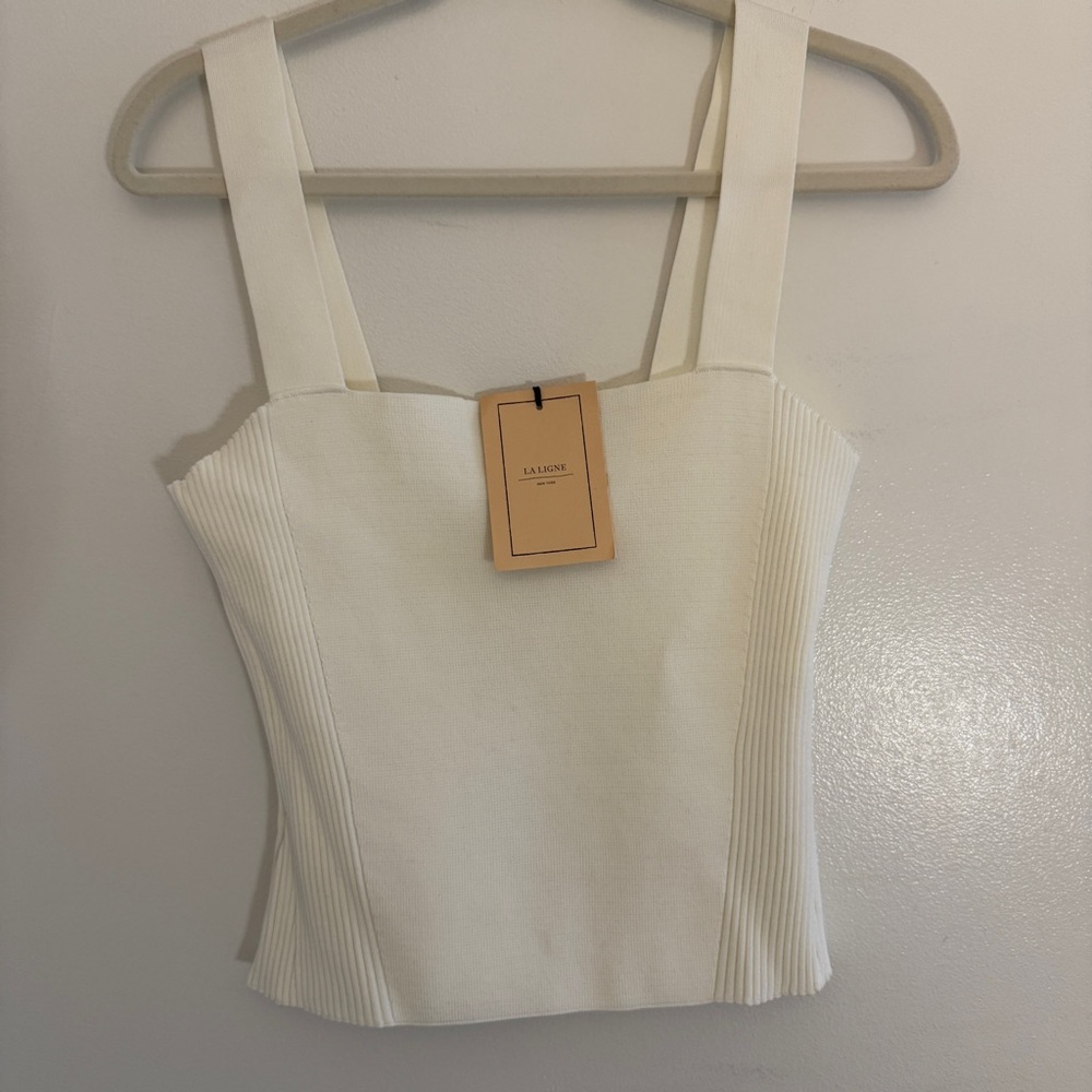 La Ligne NWT Stretch-Knit Square Henriette Tank White Ivory CBK Large - Picture 2 of 10